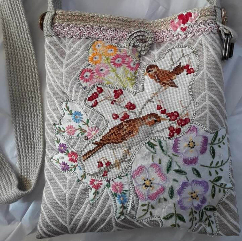 Handmade Artsy Boho Birds & Flowers Bag